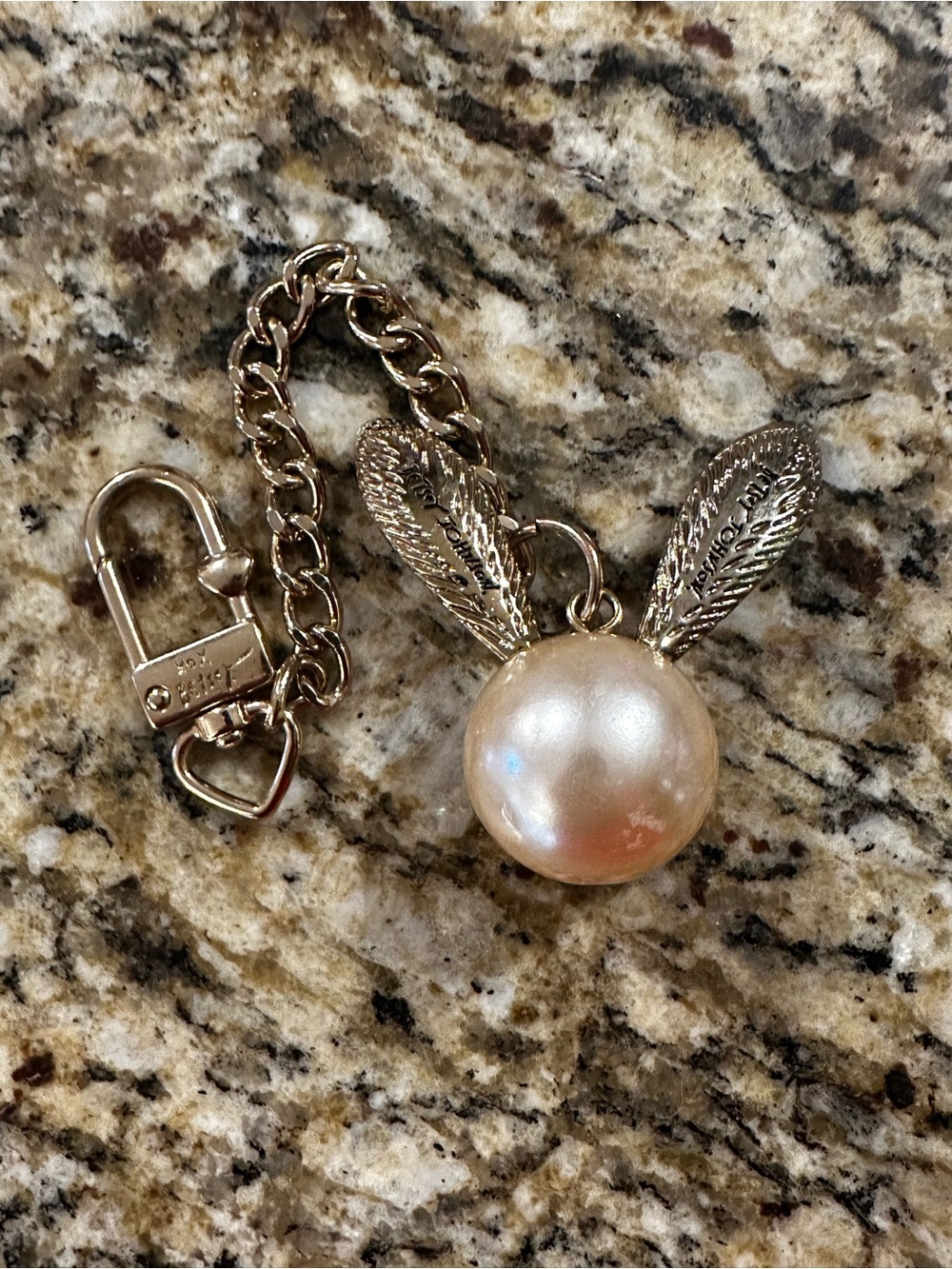 Betsy Johnson Pearl Bunny Charm Keychain - Gold Tone